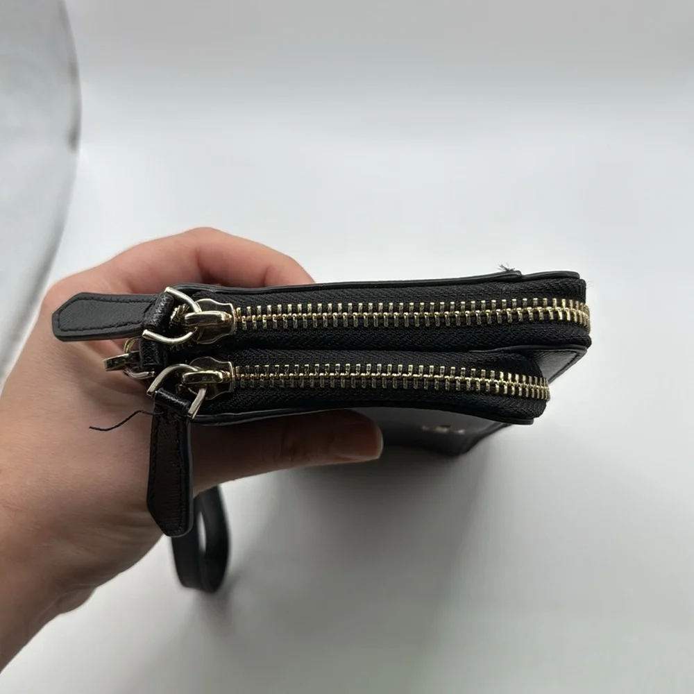 Kate Spade Staci Carryall Double Zip Around Black Wristlet Wallet ID Card Holder